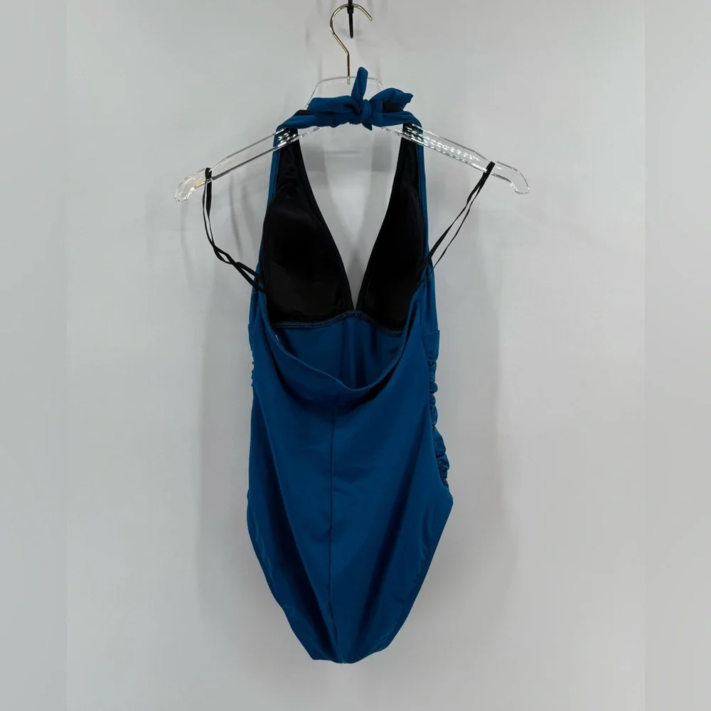 Magic suit blue‎ and black ruched one piece swimsuit size 8